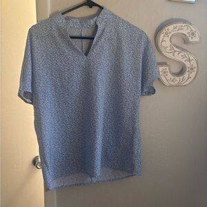 SHEIN Blue Short Sleeve Mandarin Collar Blouse